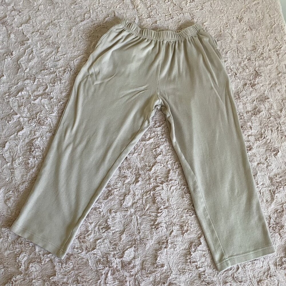 Woman Within Biege Petite Large L Pull-On Pants Stretch Elastic Waist Loungewear